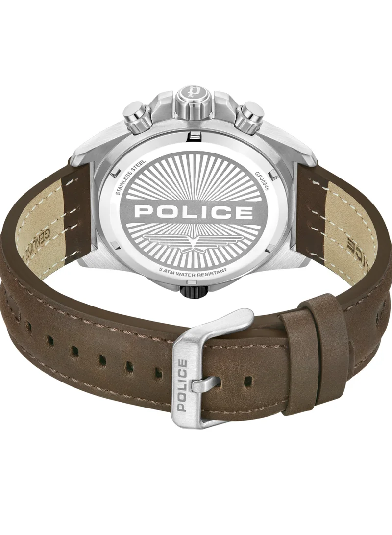 بوليس Electrical Khaki Green Dial Brown Leather Strap Gents Chronograph Watch With Stainless Steel Case