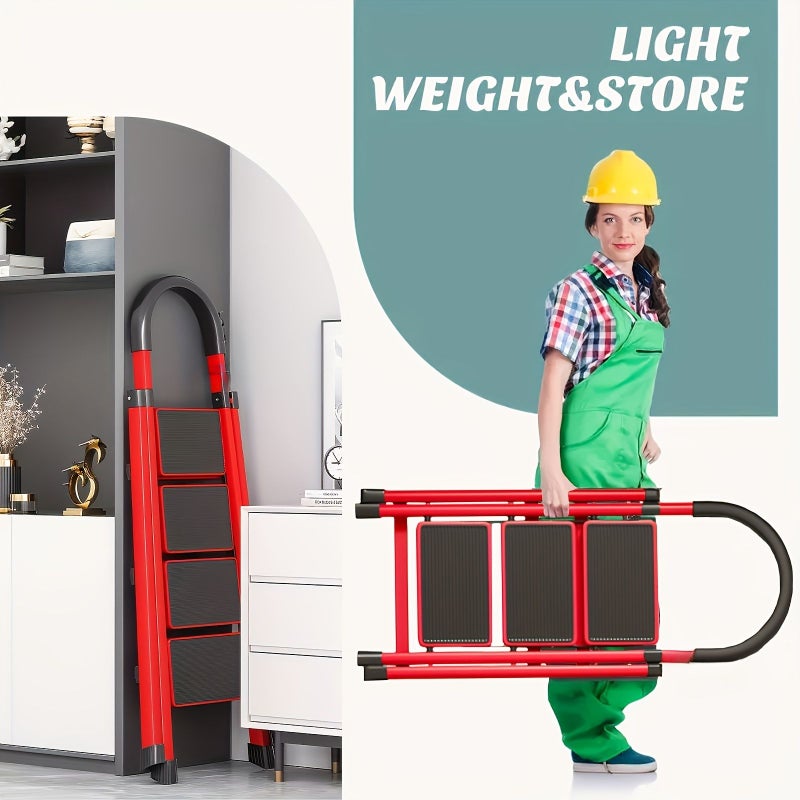 Professional Heavy Duty Folding Ladder Red With Non-Slip Steps And Reinforced Steel Frame For Household Commercial And DIY Use - Image 5