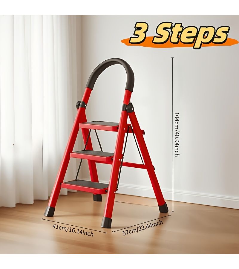 Professional Heavy Duty Folding Ladder Red With Non-Slip Steps And Reinforced Steel Frame For Household Commercial And DIY Use - Image 4