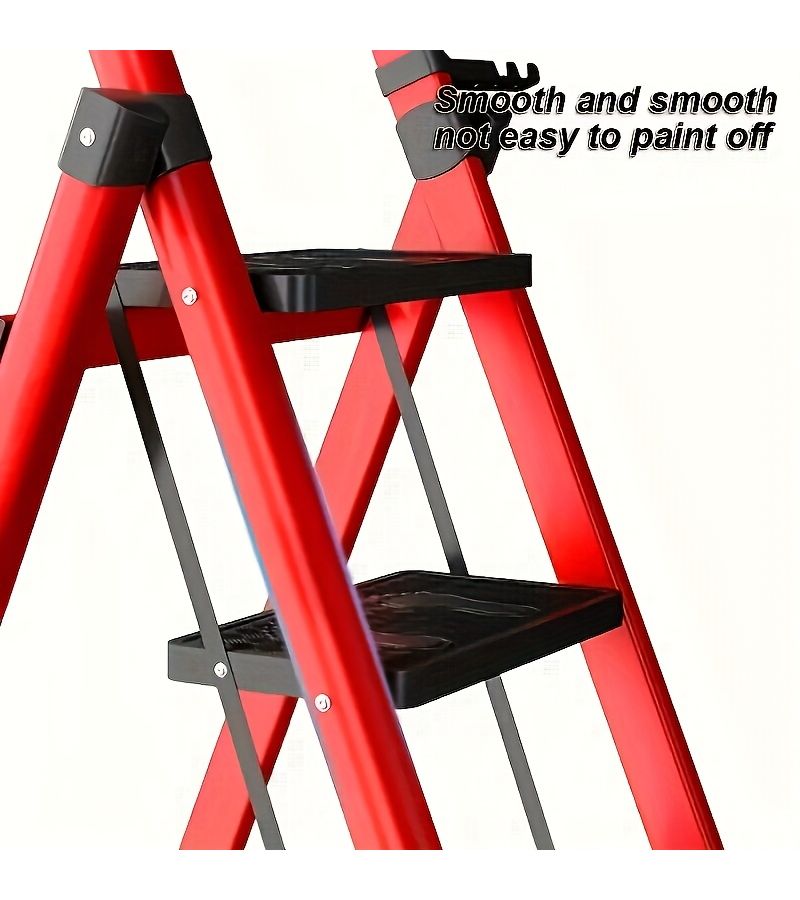 Professional Heavy Duty Folding Ladder Red With Non-Slip Steps And Reinforced Steel Frame For Household Commercial And DIY Use - Image 3