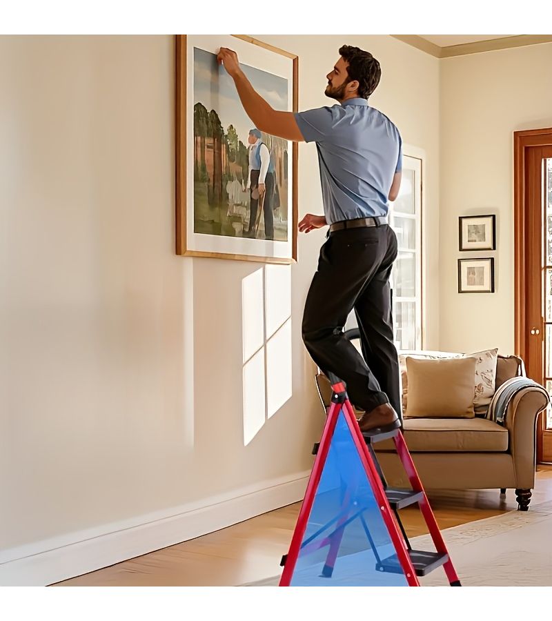 Professional Heavy Duty Folding Ladder Red With Non-Slip Steps And Reinforced Steel Frame For Household Commercial And DIY Use - Image 2