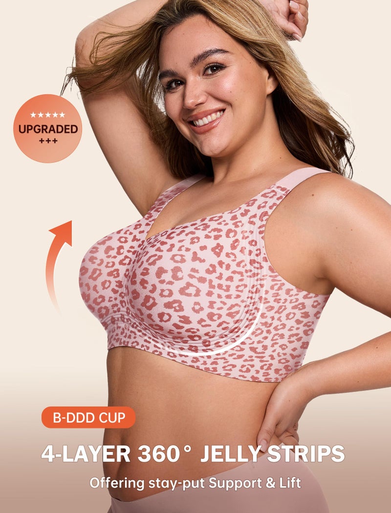 LetsJoli Jelly Bras for Women Push Up Bra Wireless No Underwire Supportive Full Coverage Plus Size for Older Women(Leopard Pink,L) - Image 2