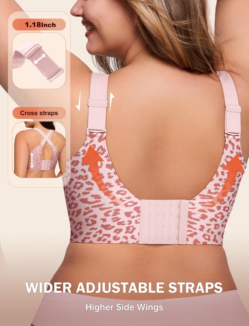 LetsJoli Jelly Bras for Women Push Up Bra Wireless No Underwire Supportive Full Coverage Plus Size for Older Women(Leopard Pink,L) - Image 4