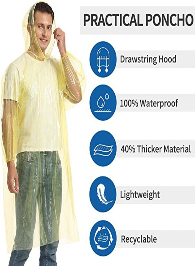 SYOSI Disposable Rain Ponchos for Adult, 5Pcs Clear Rain Coat Jacket with Drawstring Hood and Elastic Sleeve for Women Men, for Travel Outdoor Amusement Park Hiking Emergency Disposable Poncho (Yellow) - Image 3