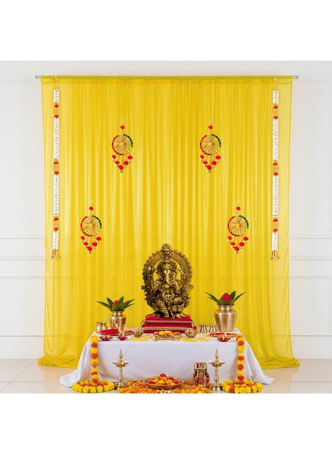 SpecialYou.in Special You Haldi Decoration Items for Marriage, Yellow Curtains Backdrop for Decoration Pooja Items with Chakra latkan for Mehendi Decoration Items Backdrop Cloth for Decor -13 Items - Image 1