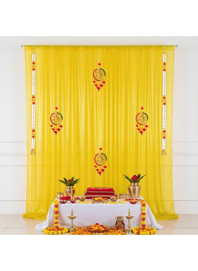 SpecialYou.in Special You Haldi Decoration Items for Marriage, Yellow Curtains Backdrop for Decoration Pooja Items with Chakra latkan for Mehendi Decoration Items Backdrop Cloth for Decor -13 Items - Image 4