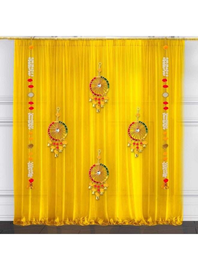 SpecialYou.in Special You Haldi Decoration Items for Marriage, Yellow Curtains Backdrop for Decoration Pooja Items with Chakra latkan for Mehendi Decoration Items Backdrop Cloth for Decor -13 Items - Image 5