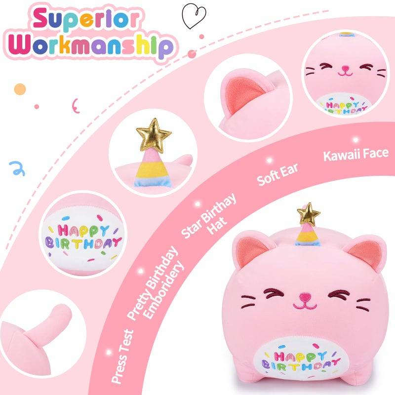 Auspicious beginning Pink Birthday Cat Plush Stuffed Animals-Gifts for Girlfriend, 16'' Pink Plush Pillow, Kawaii Plushies Kitten Body Pillow Cat Plushie, Kitten Plush Pillow Kids - Image 3