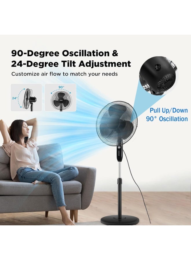 Jorunb Pedestal Stand Fan,18 inch,3D Oscillation Directions, 4 Speed& Adjustable Height,5 Leaf Blade Power Saving with 2 Hours Timer floor fan for Bedroom Home Office (White) - Image 5