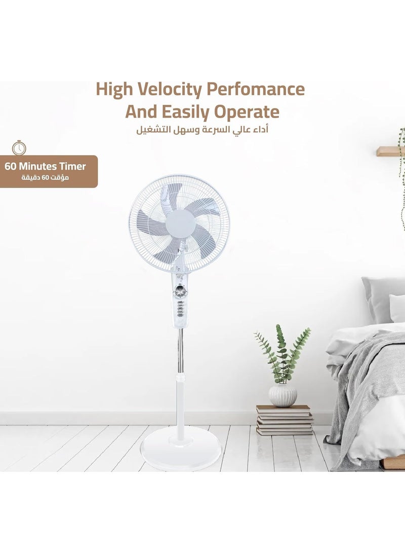 Jorunb Pedestal Stand Fan,18 inch,3D Oscillation Directions, 4 Speed& Adjustable Height,5 Leaf Blade Power Saving with 2 Hours Timer floor fan for Bedroom Home Office (White) - Image 2
