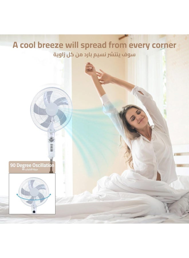 Jorunb Pedestal Stand Fan,18 inch,3D Oscillation Directions, 4 Speed& Adjustable Height,5 Leaf Blade Power Saving with 2 Hours Timer floor fan for Bedroom Home Office (White) - Image 3