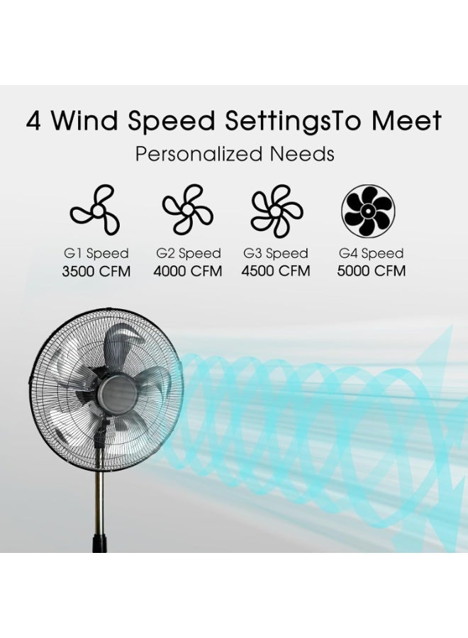 Jorunb Pedestal Stand Fan,18 inch,3D Oscillation Directions, 4 Speed& Adjustable Height,5 Leaf Blade Power Saving with 2 Hours Timer floor fan for Bedroom Home Office (White) - Image 4