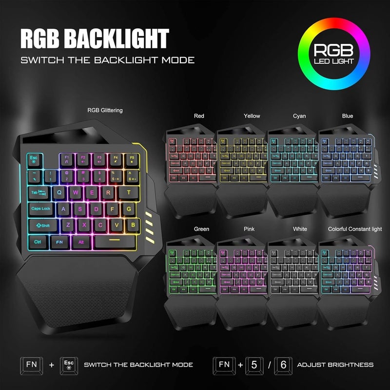 Brrnoo One Handed Gaming Keyboard, 35 Key Membrane Wireless RGB Keyboard with 2.4G Technology 8 Lighting Modes for PC Computer Gaming - Image 3