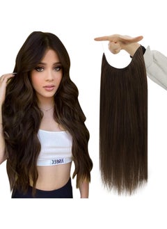 Fshine Fshine Human Hair Wire Hair Extensions Dark Brown 14 Inch Straight Brunette Invisible Wire Hair Extensions with Transparent Fish Line 70 Grams Straight Secret One Piece Clip in Hair Extensions 