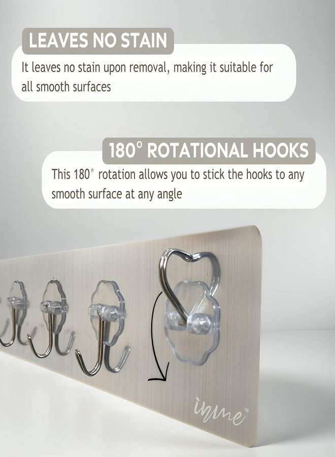 inme Self Adhesive Wall Hooks with 10 kg Weight Capacity, Hanger Sticker for Home Kitchen Bathroom Bedroom Door as Keys Bag Towel Holder Utensils Organizer, No Drilling (Silver, Pack of 2) - Image 4