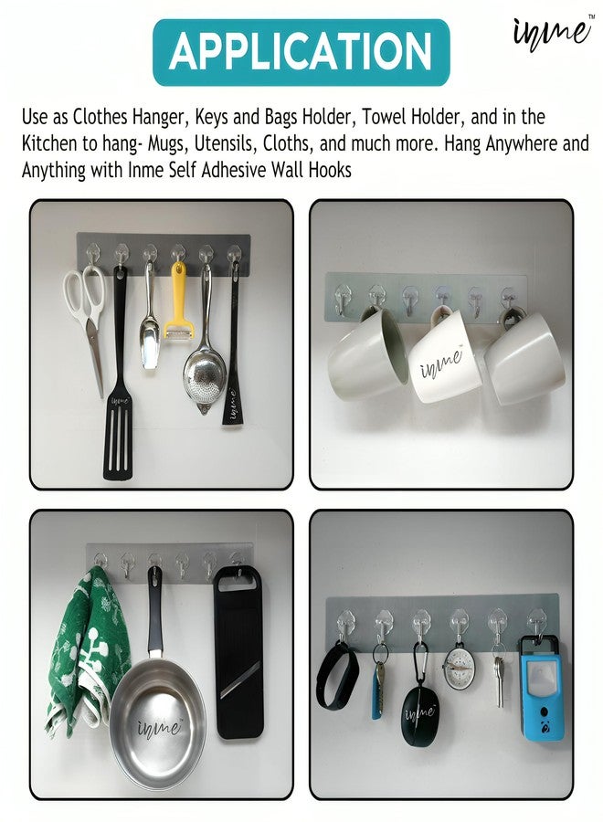 inme Self Adhesive Wall Hooks with 10 kg Weight Capacity, Hanger Sticker for Home Kitchen Bathroom Bedroom Door as Keys Bag Towel Holder Utensils Organizer, No Drilling (Silver, Pack of 2) - Image 5
