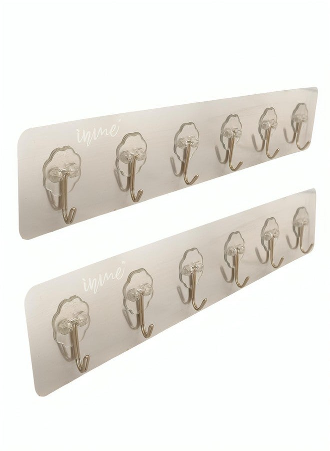 inme Self Adhesive Wall Hooks with 10 kg Weight Capacity, Hanger Sticker for Home Kitchen Bathroom Bedroom Door as Keys Bag Towel Holder Utensils Organizer, No Drilling (Silver, Pack of 2) - Image 1