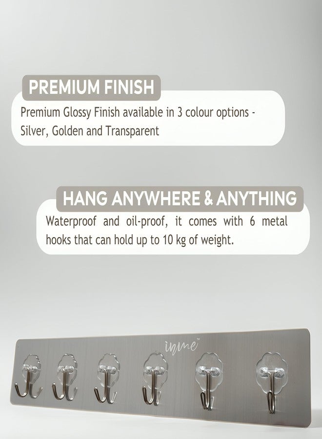 inme Self Adhesive Wall Hooks with 10 kg Weight Capacity, Hanger Sticker for Home Kitchen Bathroom Bedroom Door as Keys Bag Towel Holder Utensils Organizer, No Drilling (Silver, Pack of 2) - Image 3