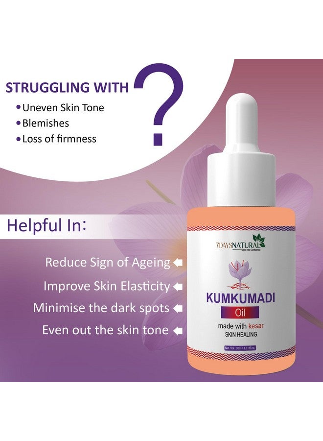 7 Days 7 DAYS Kumkumadi Oil for Glowing Skin, Spots, Fine Lines & Acne | Kumkumadi Face Serum with Saffron Oil, Sunflower Oil & Trurmeric Root Oil - 30ml (Pack of 2) - Image 3