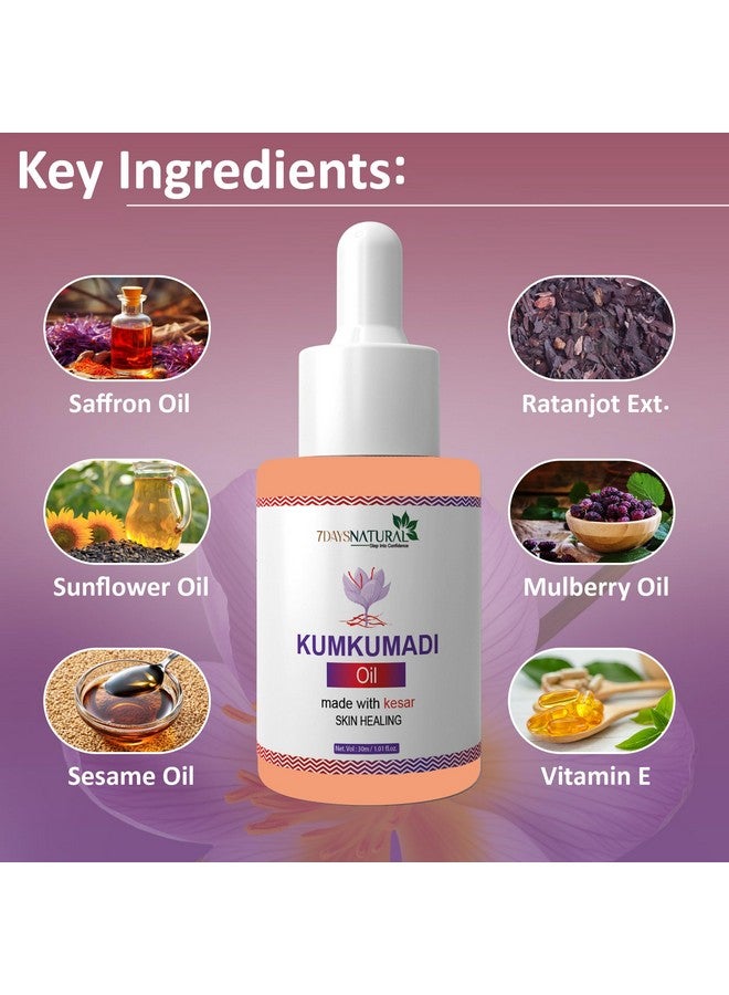 7 Days 7 DAYS Kumkumadi Oil for Glowing Skin, Spots, Fine Lines & Acne | Kumkumadi Face Serum with Saffron Oil, Sunflower Oil & Trurmeric Root Oil - 30ml (Pack of 2) - Image 4