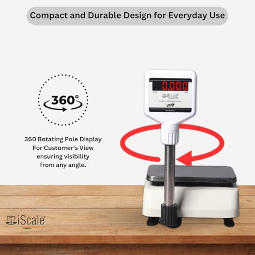 iScale i-03P Commercial Weighing Scale 30kg x 1g | Rechargeable with Front & Pole Double Display | Small Size 7x9 Inch Pan | Ideal for 5-10kg Weighing in Shops | With Calibration Certificate - Image 5