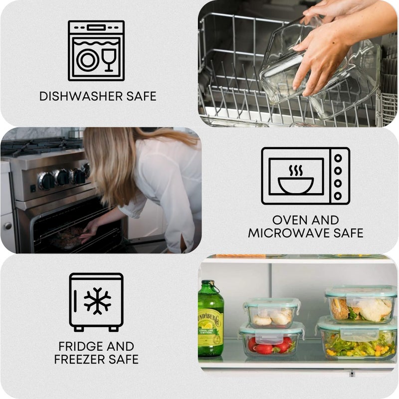 Razab 6 PC Square Glass Food Storage Containers with Airtight lids (74, 40 & 27oz) Kitchen Glass Meal Prep Containers Set for Freezer Reusable Leftover Lunch Boxes, Oven, Microwave, Dishwasher Safe - Image 5