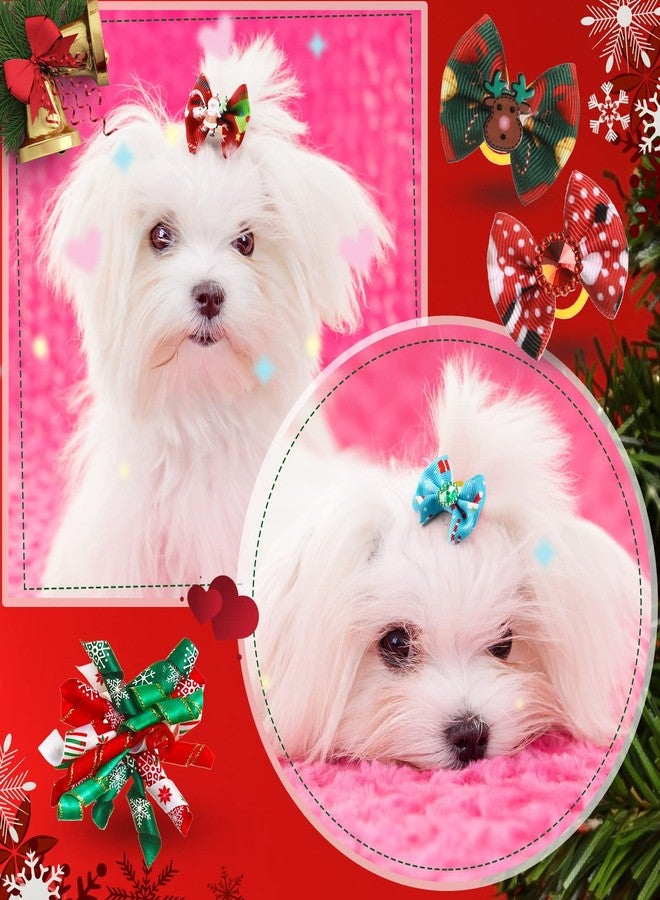 MTLEE 50 Pcs Christmas Dog Bows Christmas Puppy Hair Bows with Rubber Bands in Bulk Small Dog Grooming Bow Snowman Santa Snowflake Elk Rhinestone Butterfly Xmas Accessories - Image 5