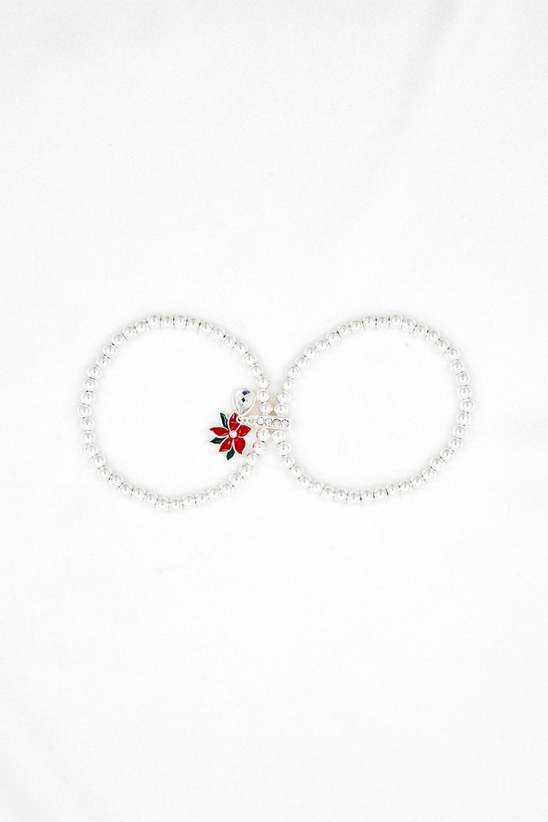 ALEX AND ANI Women Stainless Steel Poinsettia and Crystal Double Stretch Bracelet, Silver  - Image 2