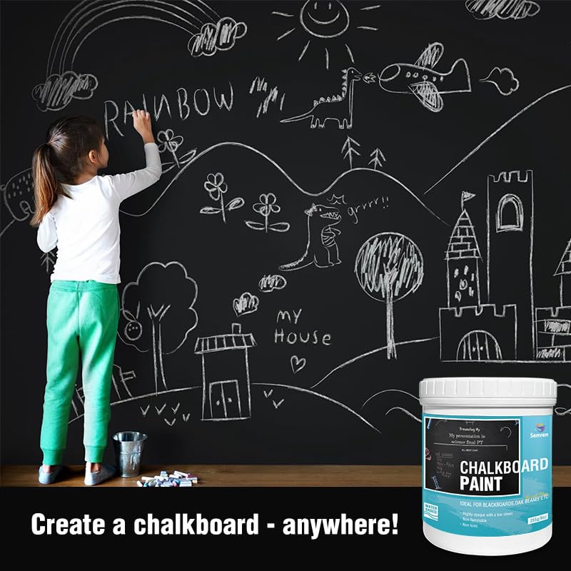SENVEN Chalkboard Paint Black Chalk Board Paint for Wood, Metal, Glass, Wall, Plaster Boards Sign, Frame, Interior/Exterior, All-in-One Primer & Top Coat, Black Matte Finish, Acrylic, Non-Toxic, 250g, 9oz - Image 5