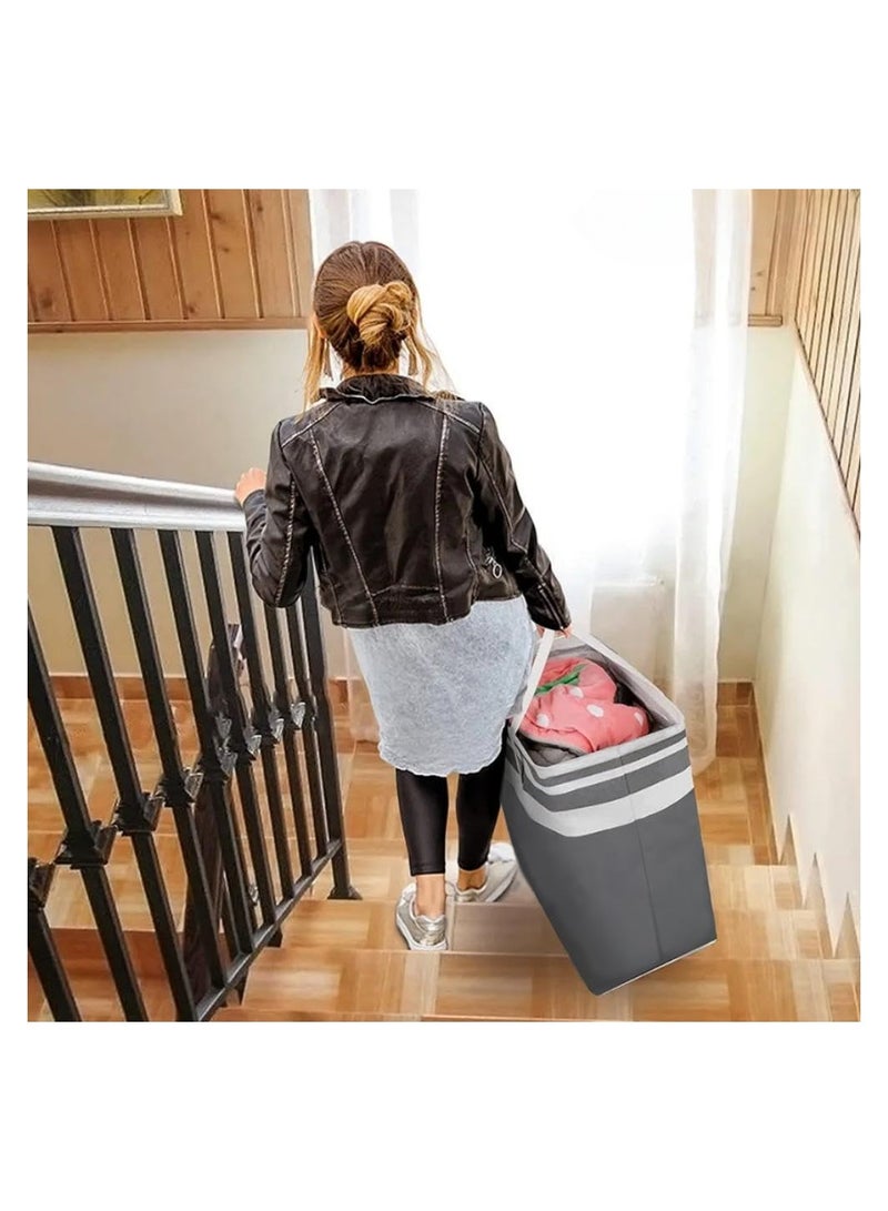 KASTWAVE Large Laundry Basket 75L, Collapsible Laundry Hamper With Easy Carry Extended Handles, Waterproof Freestanding Laundry Hamper for Storage Dirty Clothes in Bedroom, Bathroom - Grey - Image 4