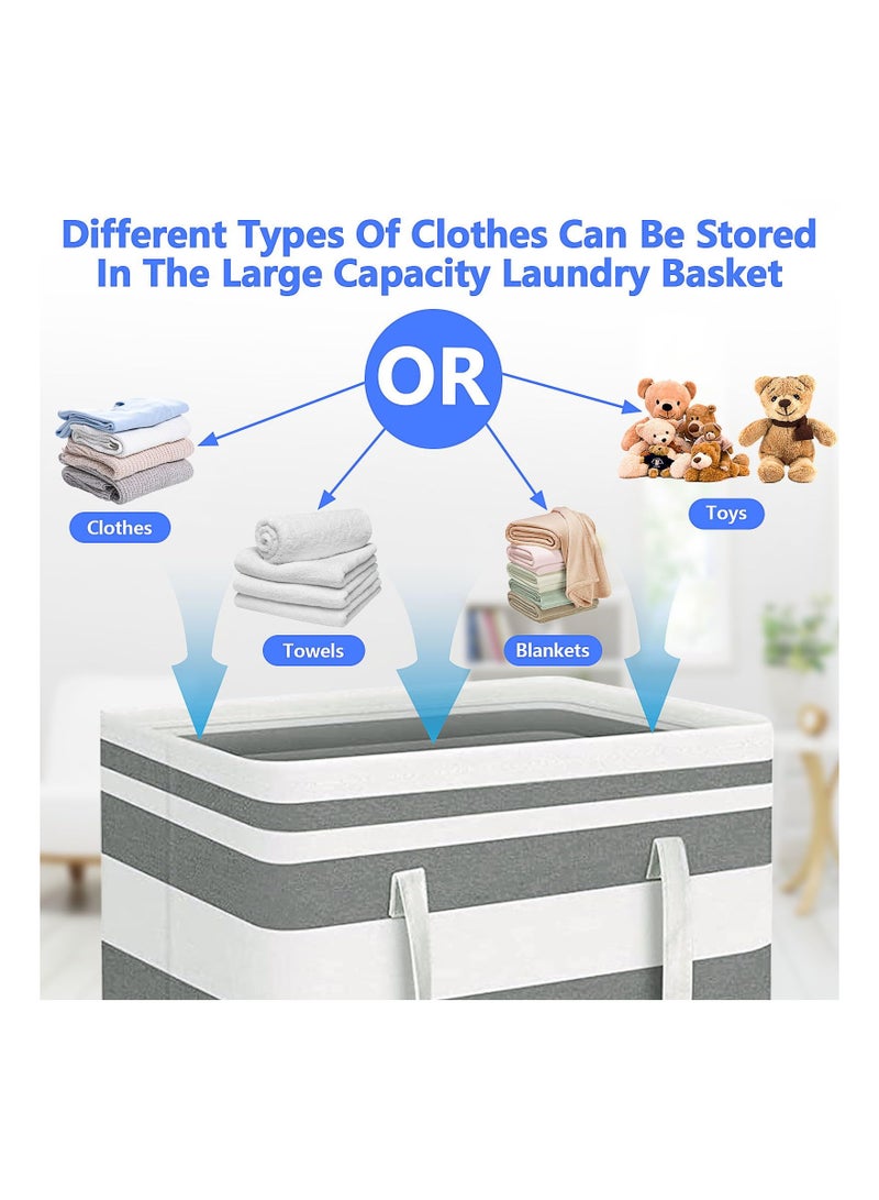 KASTWAVE Large Laundry Basket 75L, Collapsible Laundry Hamper With Easy Carry Extended Handles, Waterproof Freestanding Laundry Hamper for Storage Dirty Clothes in Bedroom, Bathroom - Grey - Image 3