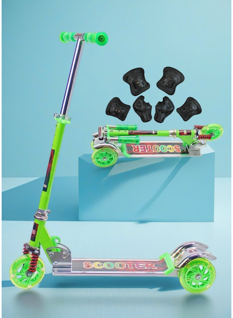 إيزي فيتشور سكوتر إيزي فيوتشر للأطفال من عمر 3 إلى 8 سنوات - سكوتر ركل قابل للطي مع مقبض قابل لتعديل الارتفاع، وفرامل خلفية وعجلات بولي يوريثان LED، بما في ذلك مجموعة معدات الحماية - Image 1