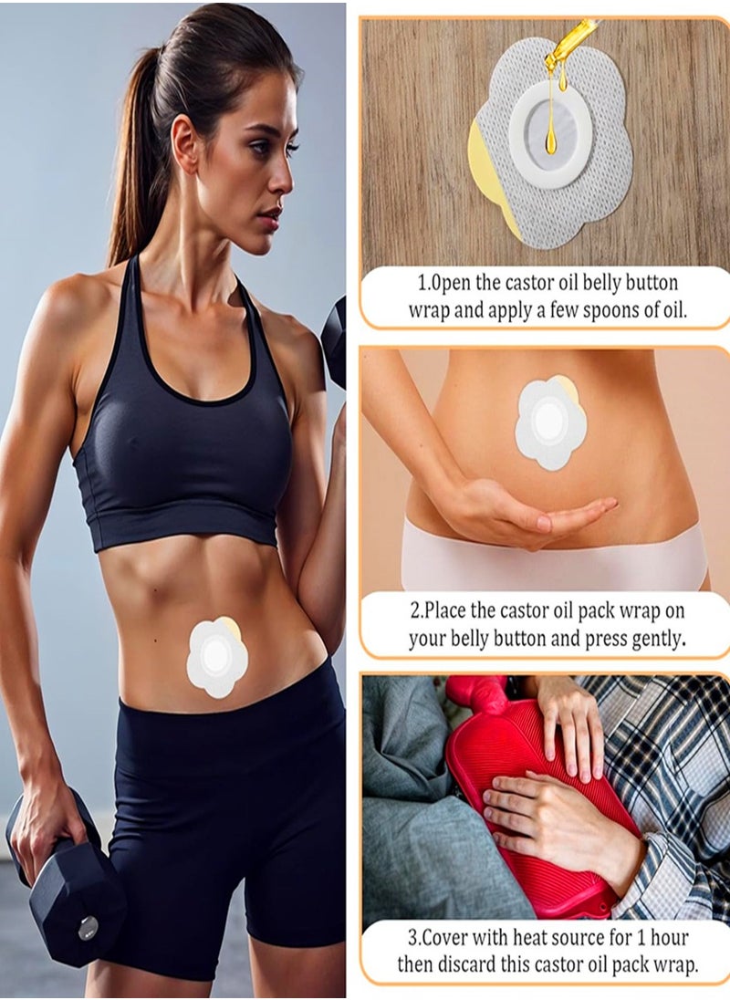 Arabest 50 Pcs Disposable Castor Oil Pack Wrap Belly Button Self-Adhesive Castor Belly Button Wrap Pads Highly Absorbent Spunlace Cloth Organic Cover Compress Patches Oil Not Included No Wash  - Image 5