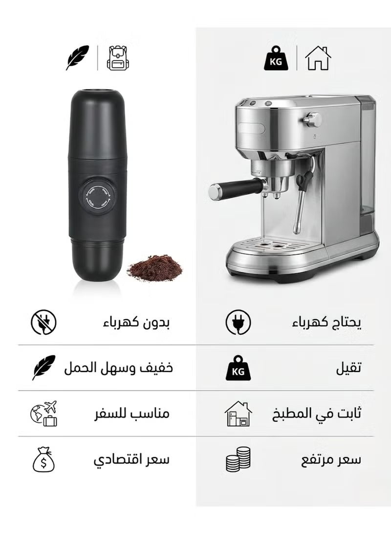 ماكينة اسبريسو يدوي محمولة، صانعة قهوة ميني بدون كهرباء للرحلات والمكتب، سعة 80 مل، لون أسود - قهوتك معاك في كل مكان - Image 5