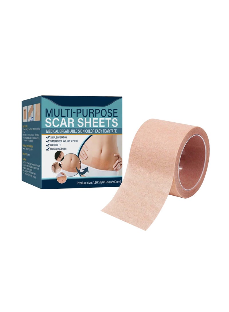 SYOSI 1Pcs Scar Sheets, Scar Tape Roll (1.96in x 196in Roll) - Extra Long Scar Strip for various scars - Waterproof and Cutable Scar Cover Sheets - Skin Tone Scar Patches - Image 1