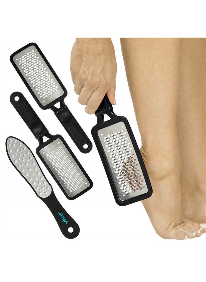 VIVE Foot File (3 Pack) - Callus Remover Pedicure Tool Kit for Men, Women Care - Dead Skin Heel Scrub Shaver and Rough Patch Eliminator Remover for Dry and Wet Toe and Feet Peel - Rasp Scrubber Blade - Image 1