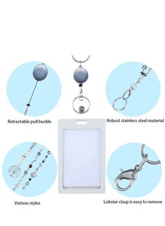 KASTWAVE 3 Pieces ID Badge Lanyard Necklace with ID Holder Clip Stainless Steel Beaded Chain Retractable Badge Reel Present  - Image 3