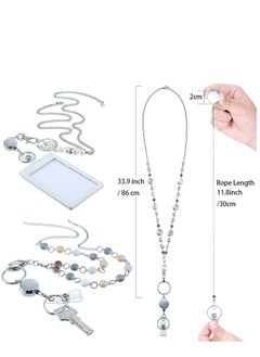 KASTWAVE 3 Pieces ID Badge Lanyard Necklace with ID Holder Clip Stainless Steel Beaded Chain Retractable Badge Reel Present  - Image 2
