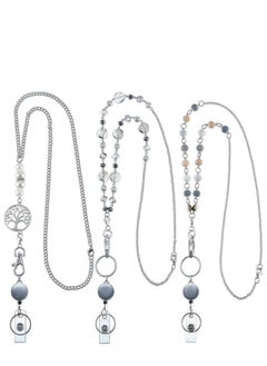 KASTWAVE 3 Pieces ID Badge Lanyard Necklace with ID Holder Clip Stainless Steel Beaded Chain Retractable Badge Reel Present  - Image 1