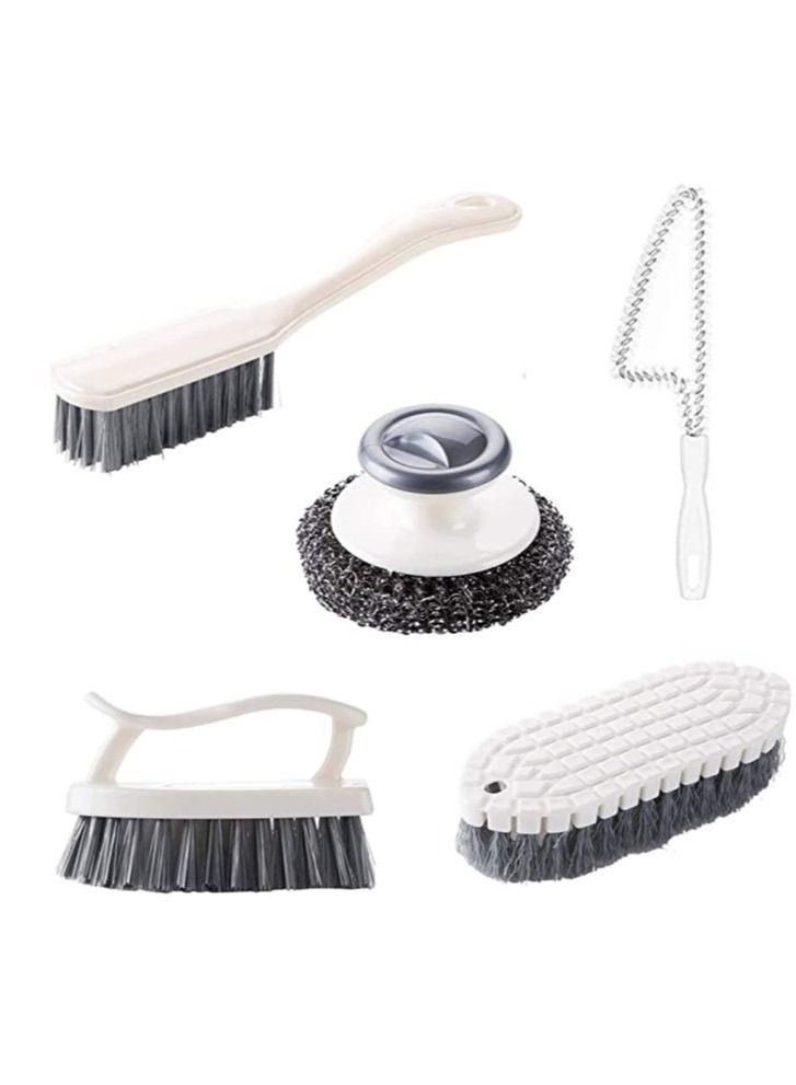 SYOSI Dish Brush Steel Ball Pot Brush Kitchen Crevice Cleaning Brush with Scraper Bathroom Scrub Brush 5PCS Handle Brushes  - Image 1
