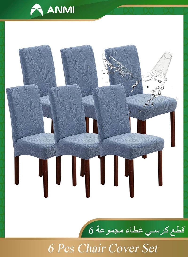 Anmi 6 PCS Waterproof Chair Covers for Dining Room, Stretch Jacquard Dining Chair Slipcovers, Removable Washable Chair Protector for Kitchen, Hotel, Restaurant - Image 1