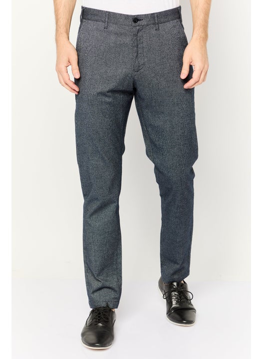 Men Regular Fit Chambray Print Stretchable Chino Pant, Heather Navy