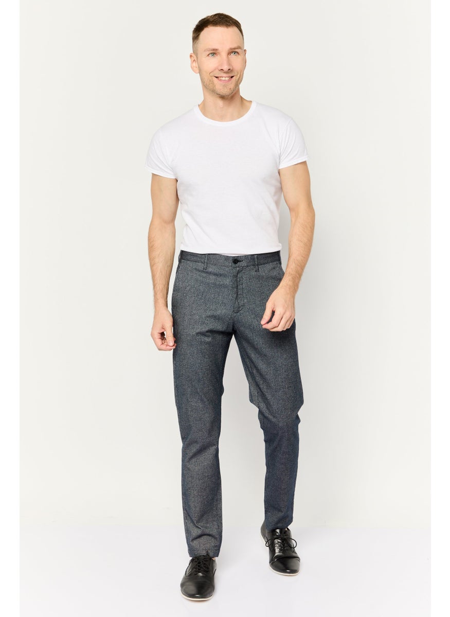 Men Regular Fit Chambray Print Stretchable Chino Pant, Heather Navy