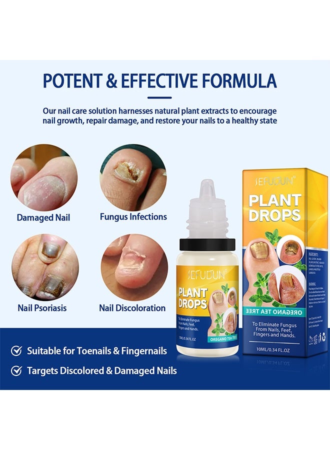 Sefudun Plant Drops， Nail Care Oregano Tea Tree Plant Drops for Nail Fungus Treatment Serum for Toenails and Fingernails Oregano Oil Fungal Nail Renewal Anti Fungus Nail Repair Gel 10ml - Image 3