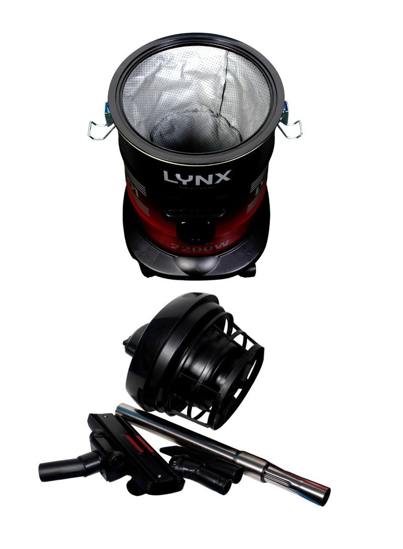 LYNX Powerful Vacuum Cleaner 2200W with 21L Metal Drum, Multi Filtration, Air Blowing, Easy Moving Wheels, Stainless Steel Tube, 2in1 Brush & Long Power Cord – LY-VC2001 - Image 3