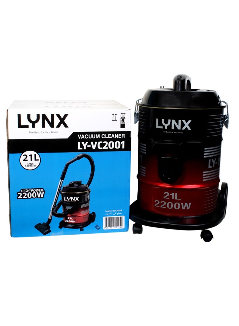 LYNX Powerful Vacuum Cleaner 2200W with 21L Metal Drum, Multi Filtration, Air Blowing, Easy Moving Wheels, Stainless Steel Tube, 2in1 Brush & Long Power Cord – LY-VC2001 - Image 4
