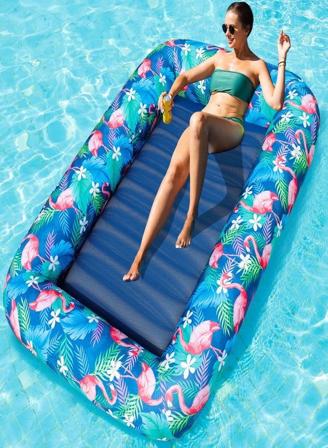 FindUWill Oversized Pool Float Lounger, 72" X-Large Fabric Covered Pool Floats Adult, Heavy Duty Pool Float Pool Rafts Inflatable Pool Floaties for Floating (Flamingo) - Image 1