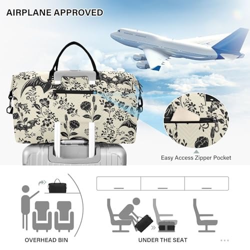 XUWU Goth Bat Quilted Travel Bags Weekender Duffle Bags With Toiletry Bag Carry on Overnight Duffels Yoga Gym Bag for Airplanes Business Sports - Image 5