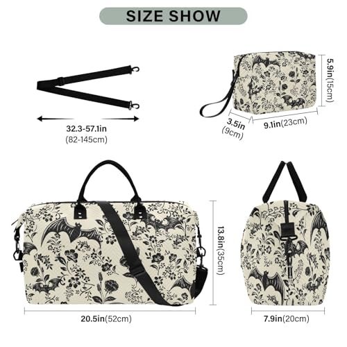 XUWU Goth Bat Quilted Travel Bags Weekender Duffle Bags With Toiletry Bag Carry on Overnight Duffels Yoga Gym Bag for Airplanes Business Sports - Image 3