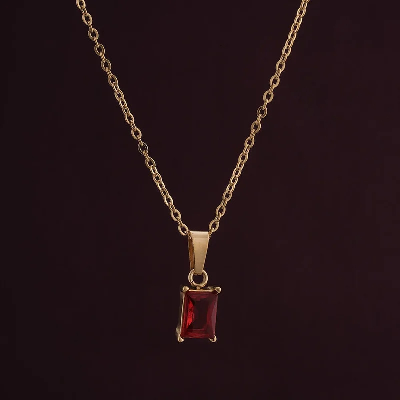بالموناس PALMONAS 18k Gold Tone Plated Ruby Red Stone Necklace
 for Women